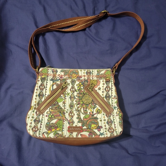 SAKROOTS ADJUSTABLE STRAP PEACE/ BIRD/FLORAL MULTICOLOR CROSSBODY BAG - Picture 1 of 5